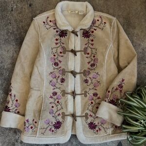 "Phoebe" Embroidered Floral Coat with Toggle Closures